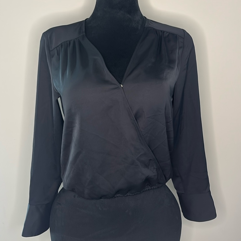 A New Day Gray Asymmetrical Wrap Blouse